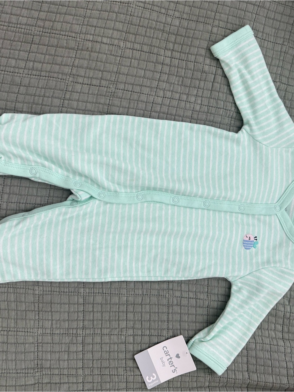Carter's Mint & White Striped Baby One-Piece with Bee Patch